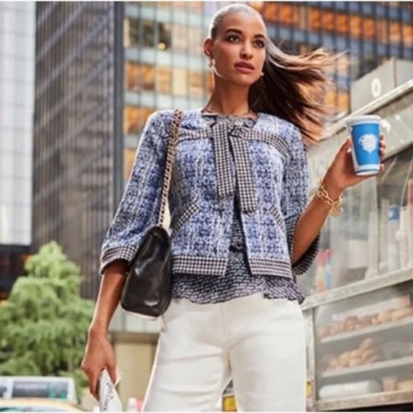 Cabi 21 Club Jacket Blue Jacquard Houndstooth Size Medium - Picture 7 of 12